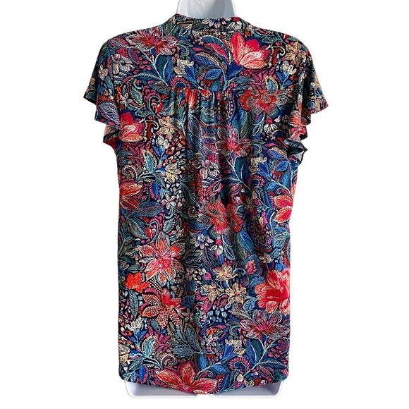 Juniper + Lime Dotted Floral Lace Up Short Sleeve Top Size Small - Picture 9 of 10